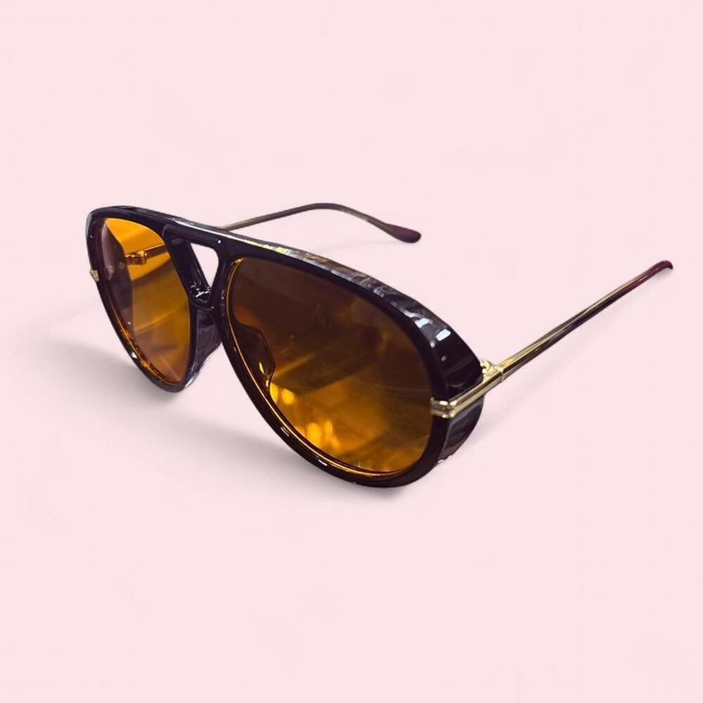 Black frame and orange lens oversized shield sunglasses 70s 80s Retro boho